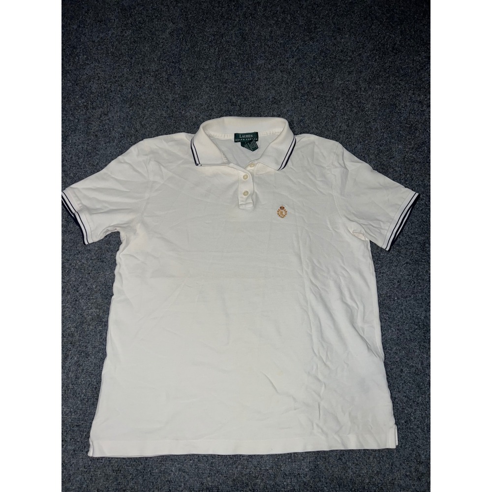 Lauren Ralph Lauren Womens Large White Cotton Short Sleeve Crest Polo Shirt